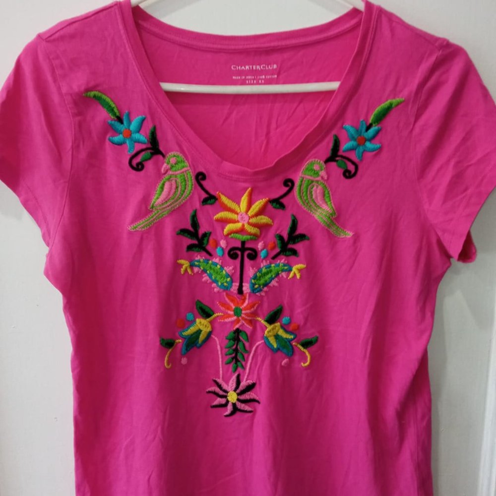 Style &Co. PINK BARBIE EMBROIDERED TOP